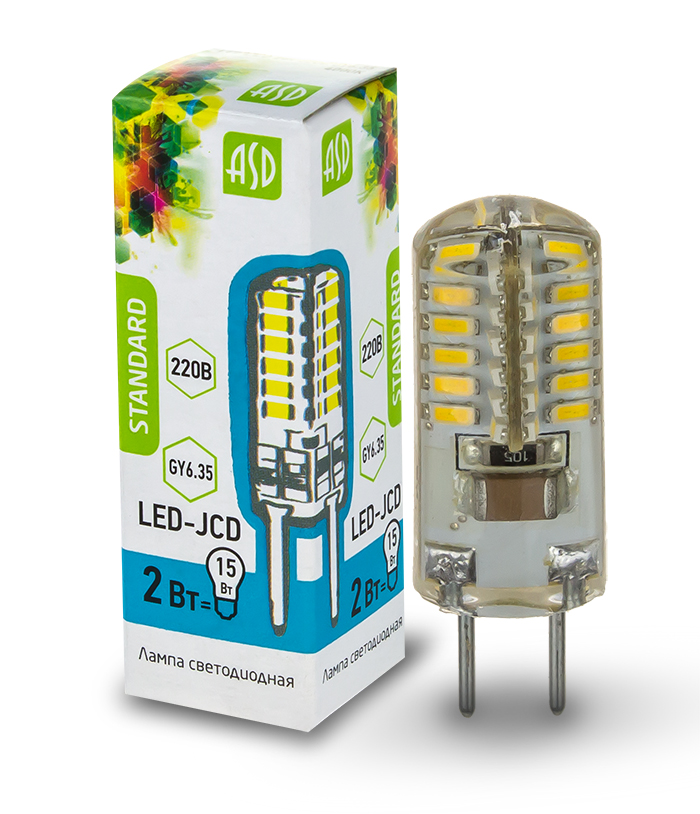 Лампа светодиодная LED-JCD-standard 2Вт 160-260В GY6,35 4000К ASD